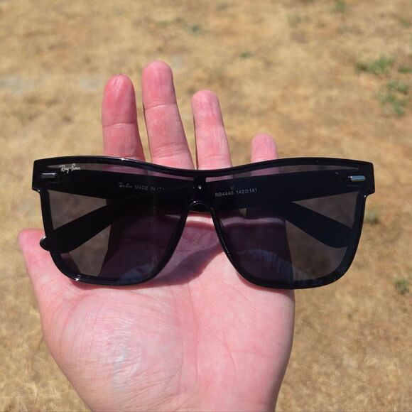 RayBan Blaze Wayfarer Black Semi Transparent Overlay Sunglasses - Picture 3 of 9